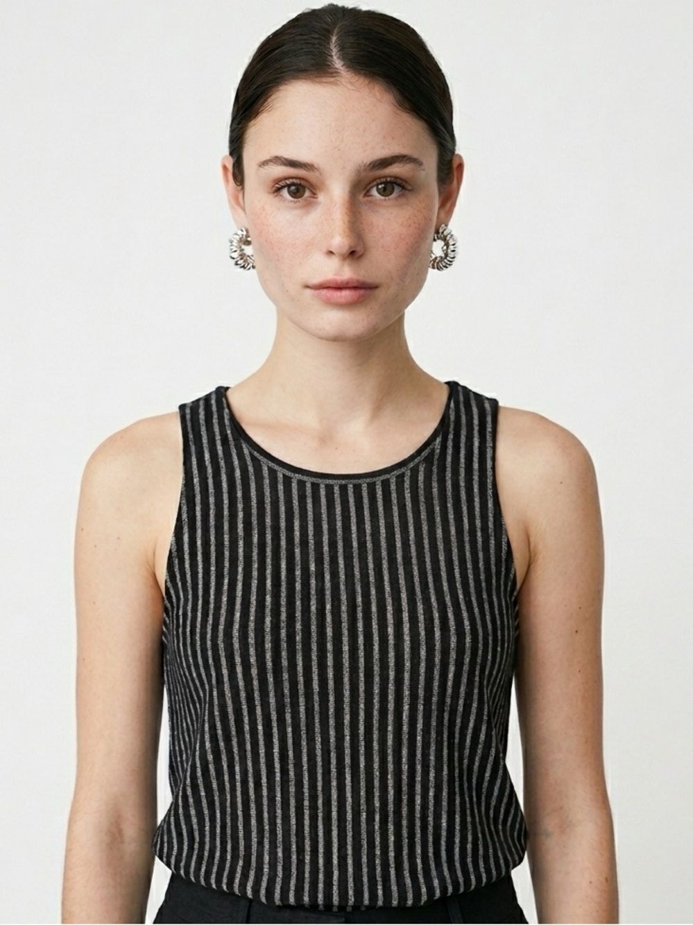 W5 | Vertical Stripe Tank Top Black Sleeveless Swing Women’s Size Large